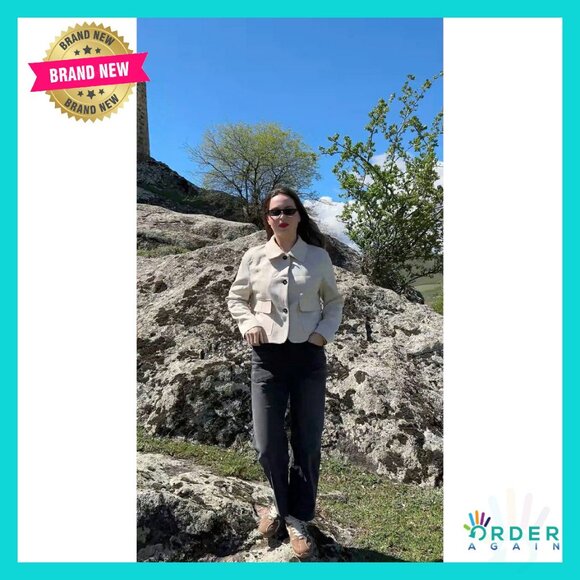 Faux Suede Cropped Jacket Vintage Button Down Shacket Chic Casual Y2K - Picture 8 of 8